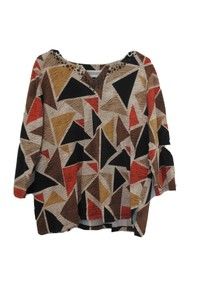 Alfred Dunner Women Large LG Blouse Brown Long Sleeves Cotton Spandex Brown